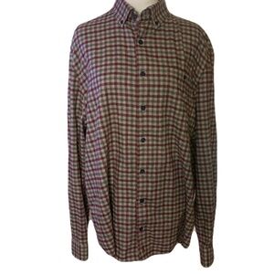 johnnie-O Men’s Large Burgundy & Gray Plaid Button Front Casual Flannel Shirt